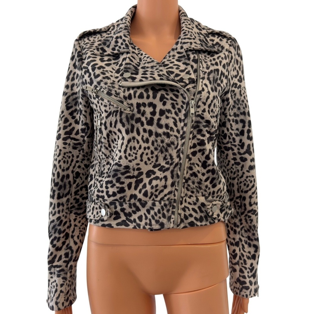 Six Fifty Leopard Print Moto Jacket Womens Small Faux Suede Zip Biker SF737